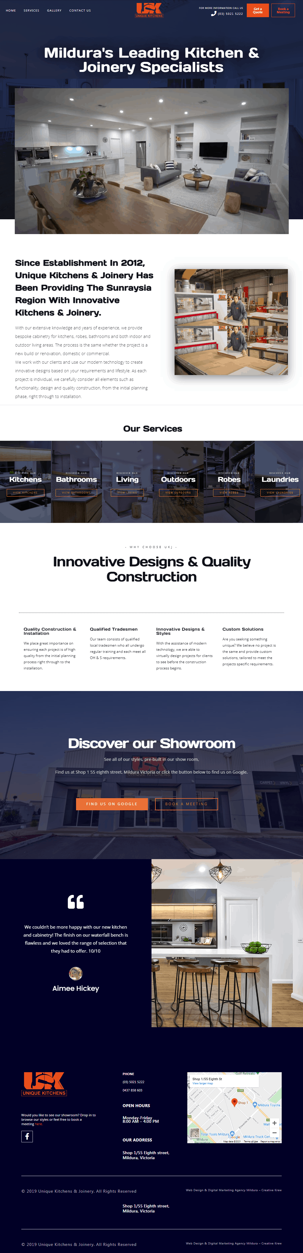 Unique Kitchens & Joinery Web Design